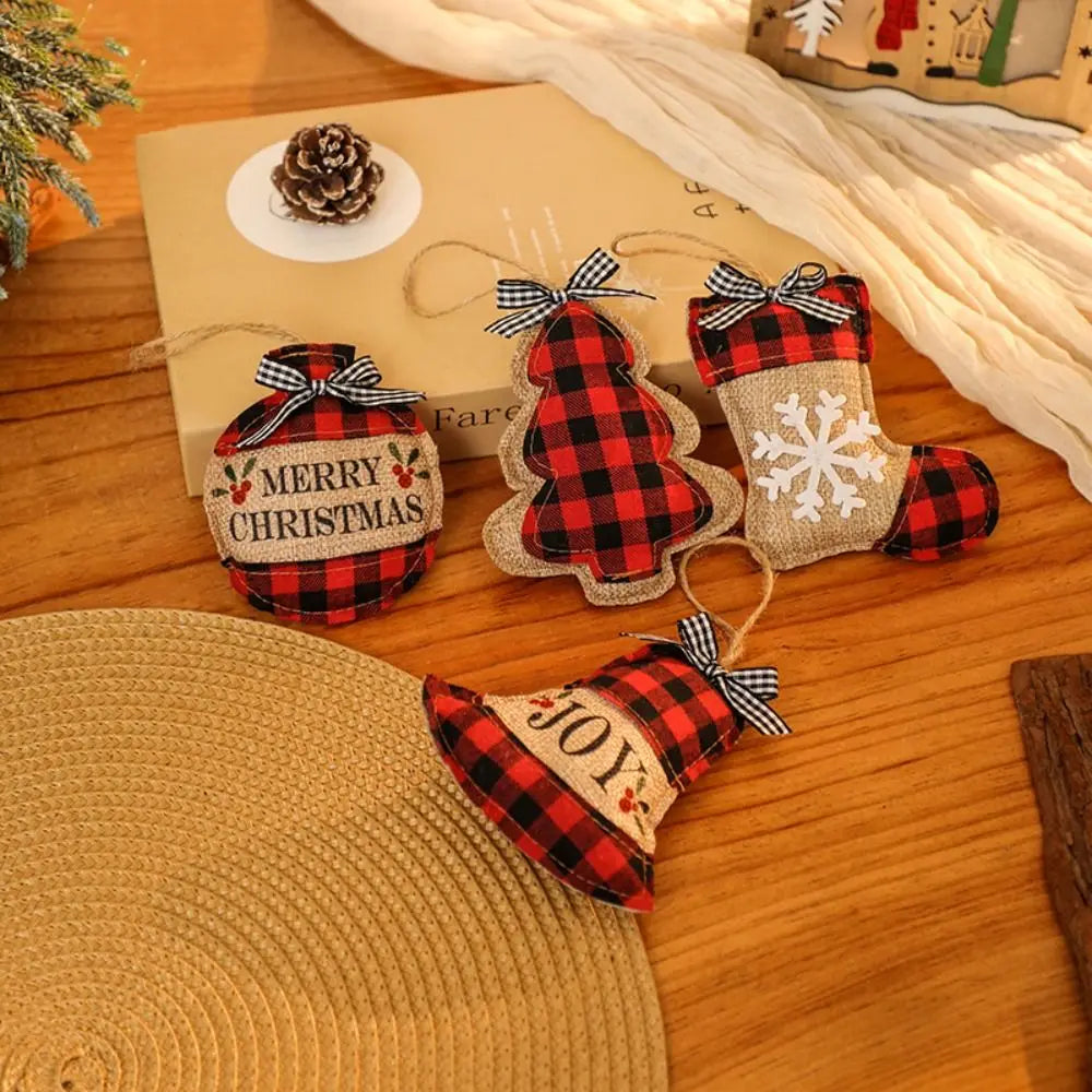 Plaid Linen Christmas Tree Ornaments