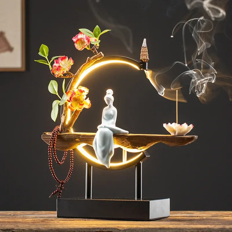 Beautiful Lady Backflow Incense Burner + LED Light