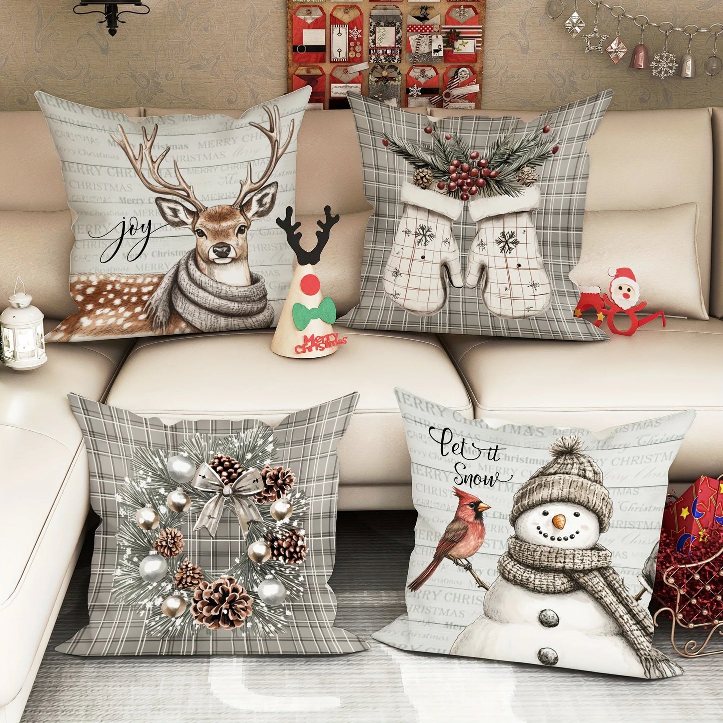 Grey Christmas Pillow Covers