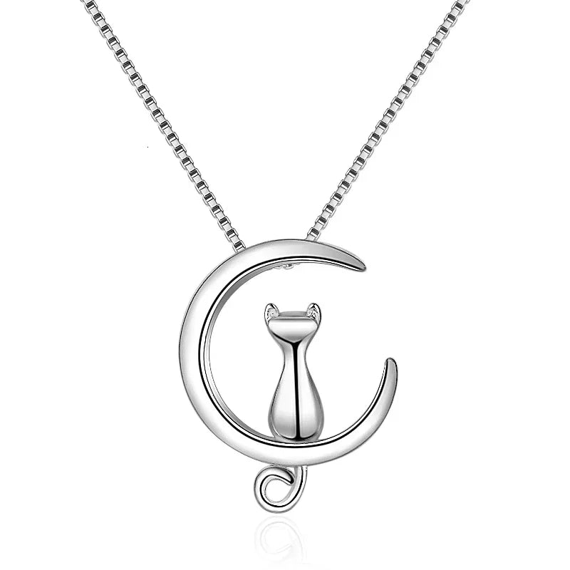 Cat on Moon Necklace