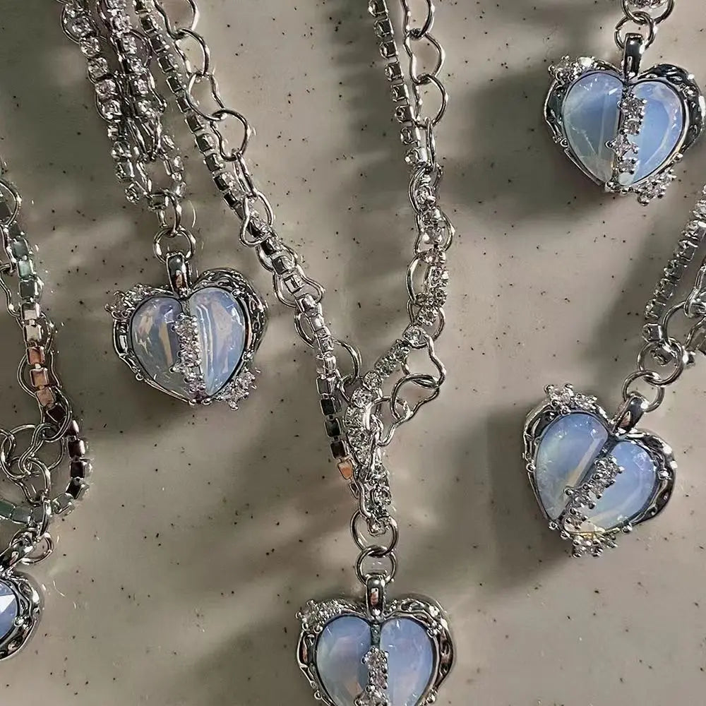 Vintage Goth Blue Heart Pendant Choker