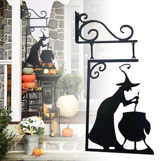 Mysterious Witch Statue Silhouette Sign