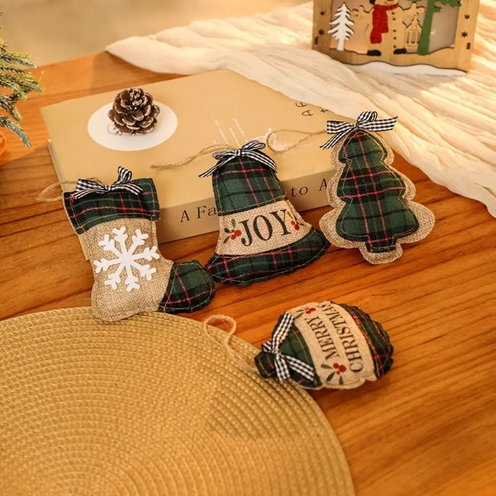 Plaid Linen Christmas Tree Ornaments