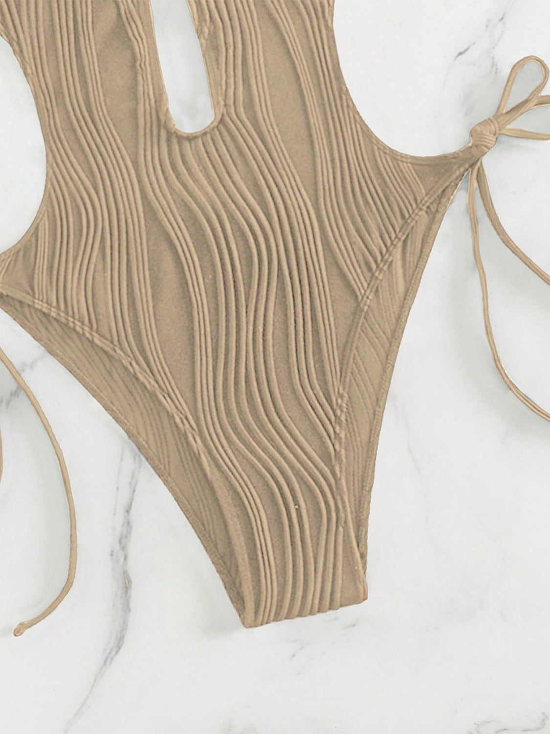 Textured Cutout Tied One-Piece Swimwear