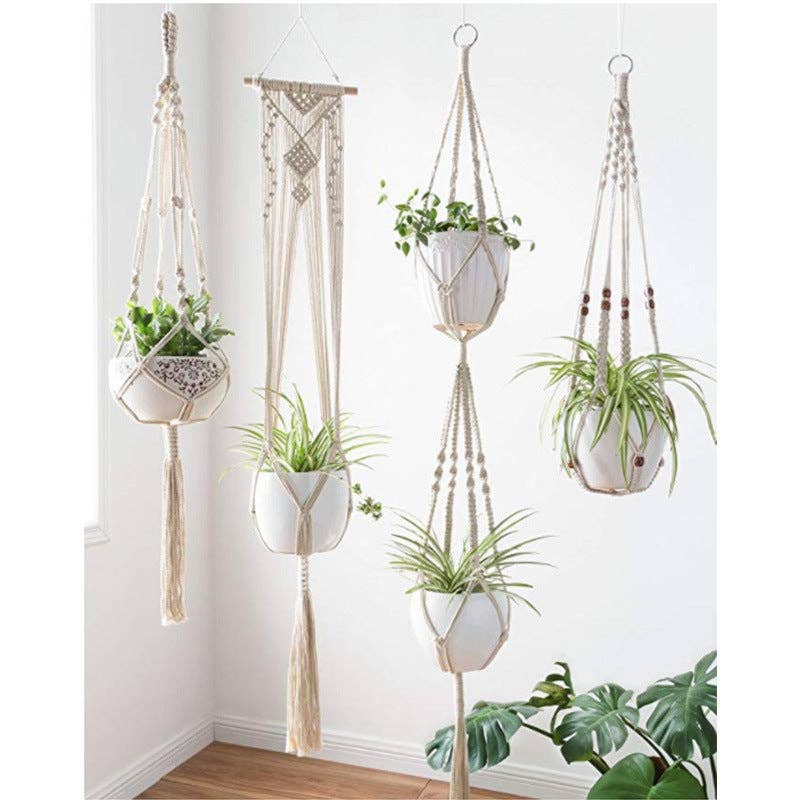 Handmade Cotton Macrame Rope Plant Hangers - Set of 4