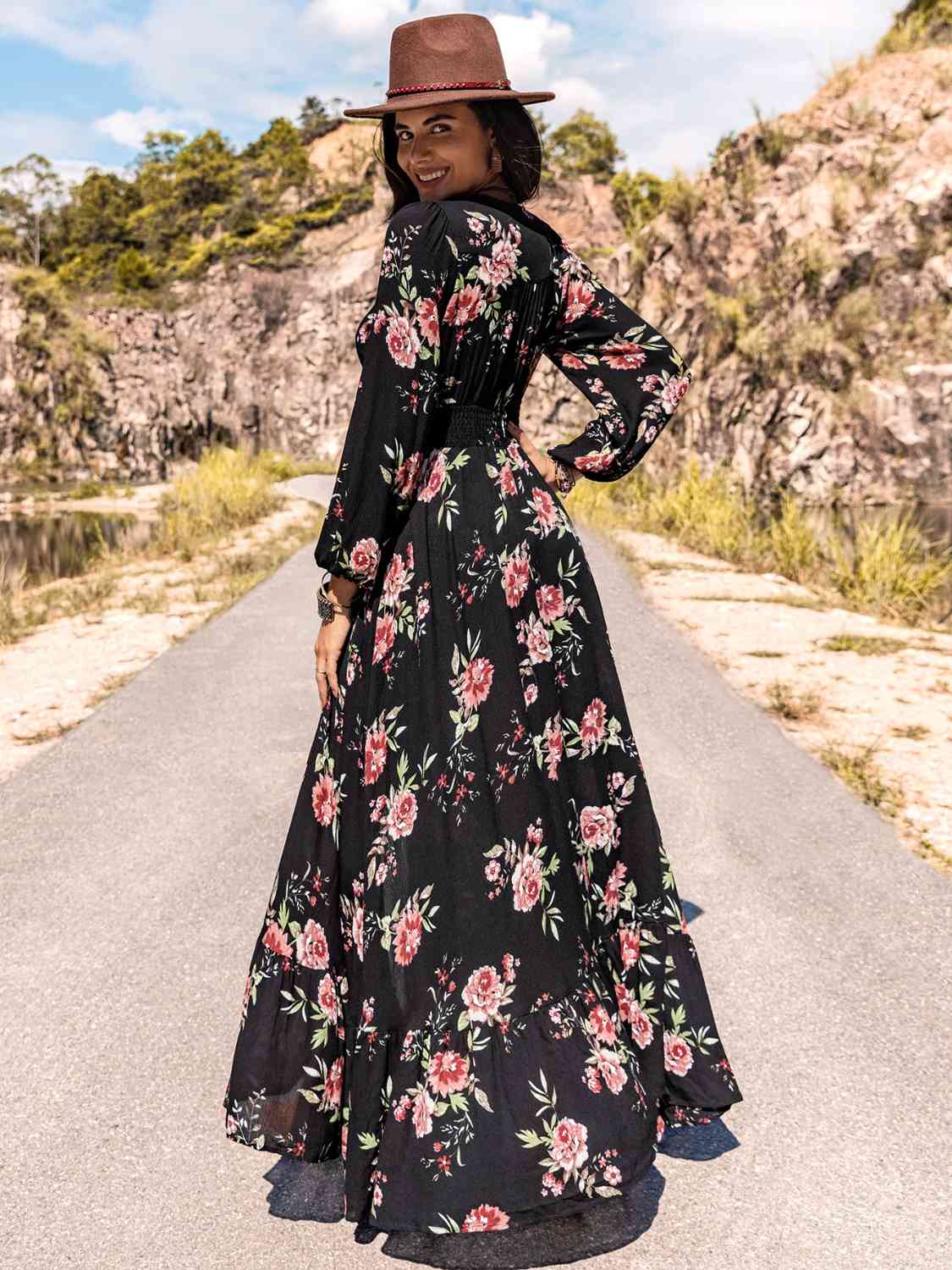 Floral V-Neck Split Maxi Dress